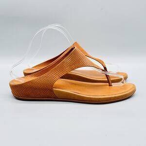 FitFlop Sandals Women 9 Brown Leather Banda Perforated Thong Wedge Comfort Shoes